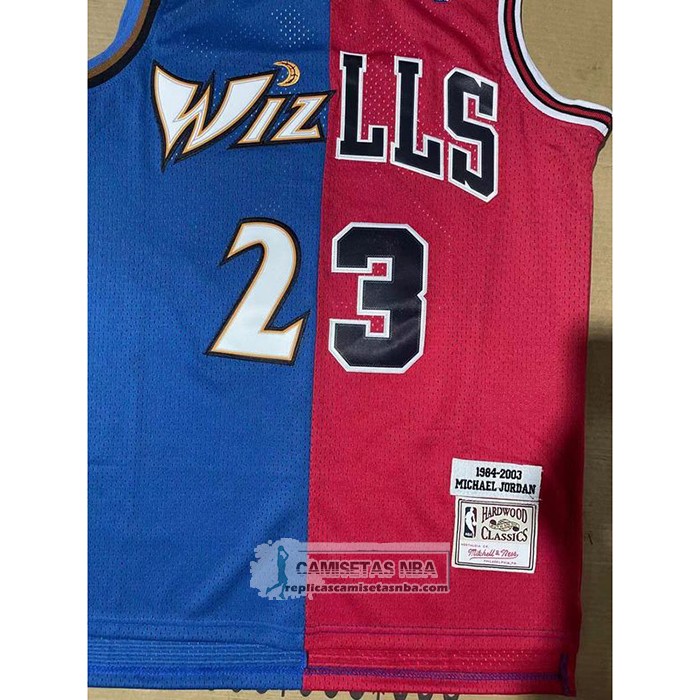Camiseta Chicago Bulls Washington Wizards Michael Jordan NO 23 Split Azul Rojo
